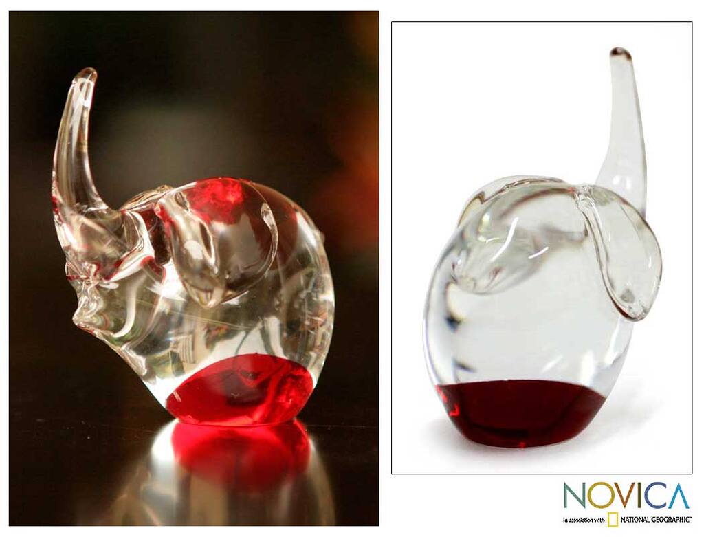 Ruby Elephant' Handblown Paperweight Sculpture (Brazil)