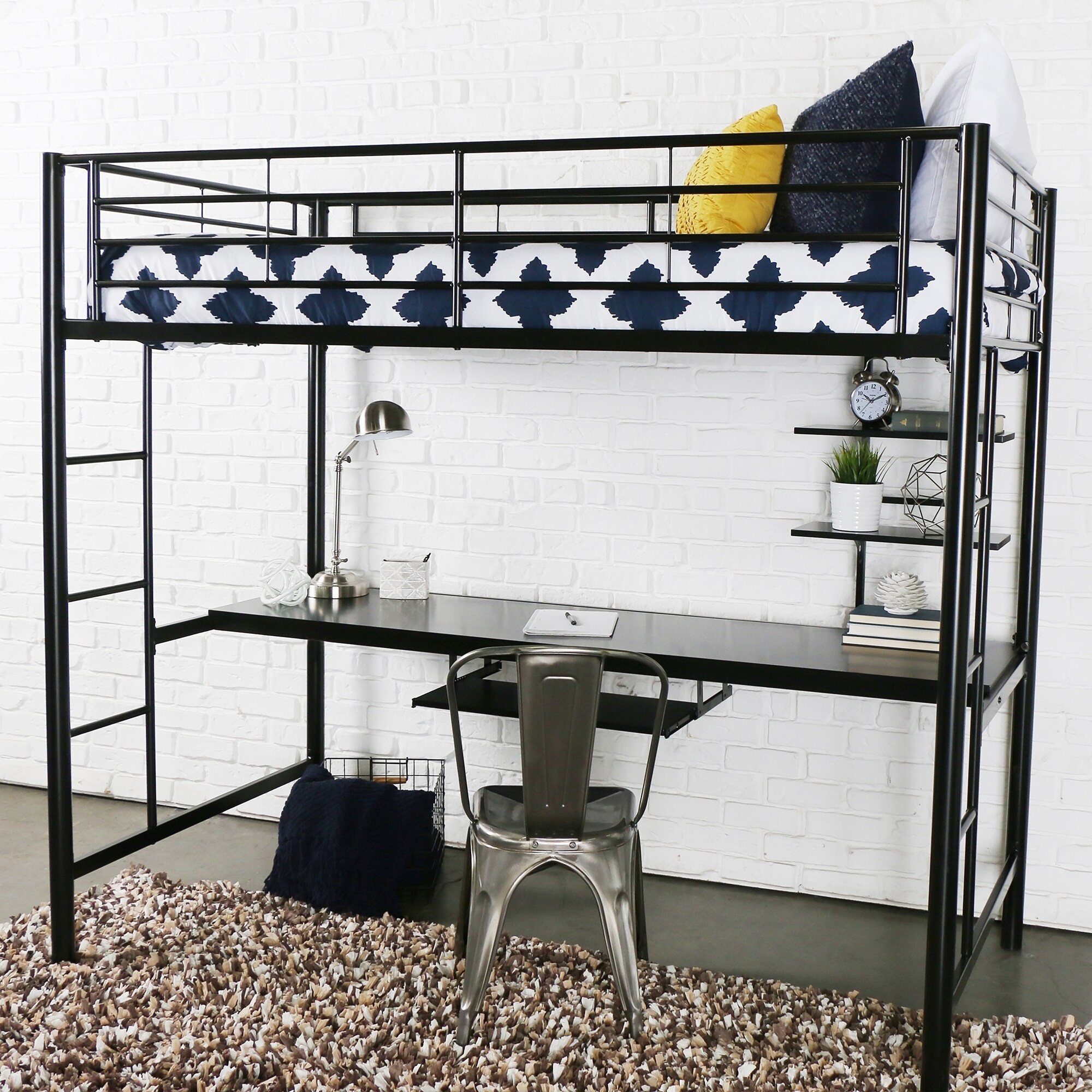 Taylor Olive Abner Black Metal Twin Loft Bed With Desk Taylor Olive Abner Black Metal Twin Loft Bed With Desk