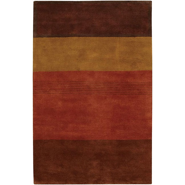 Hand tufted Mandara Brown Striped Wool Rug (79 X 106)