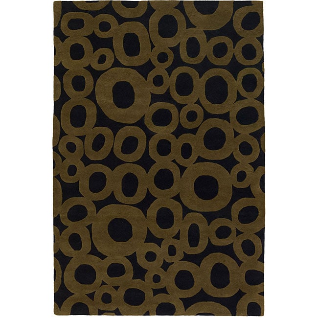 Hand tufted Mandara Black and green Geometric Wool Rug