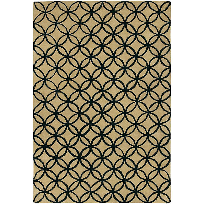 Hand tufted Mandara Beige Wool Geometric Rug (79 X 106)