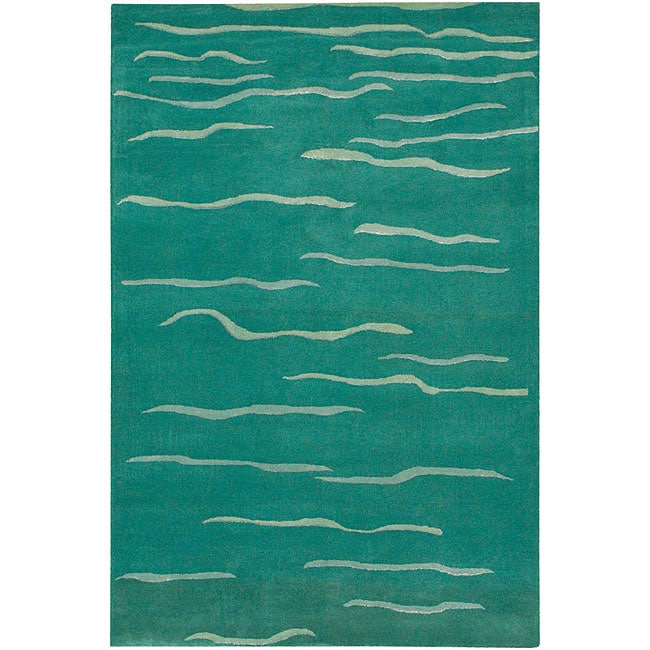 Hand tufted Mandara Green/white Wool Rug (79 X 106)