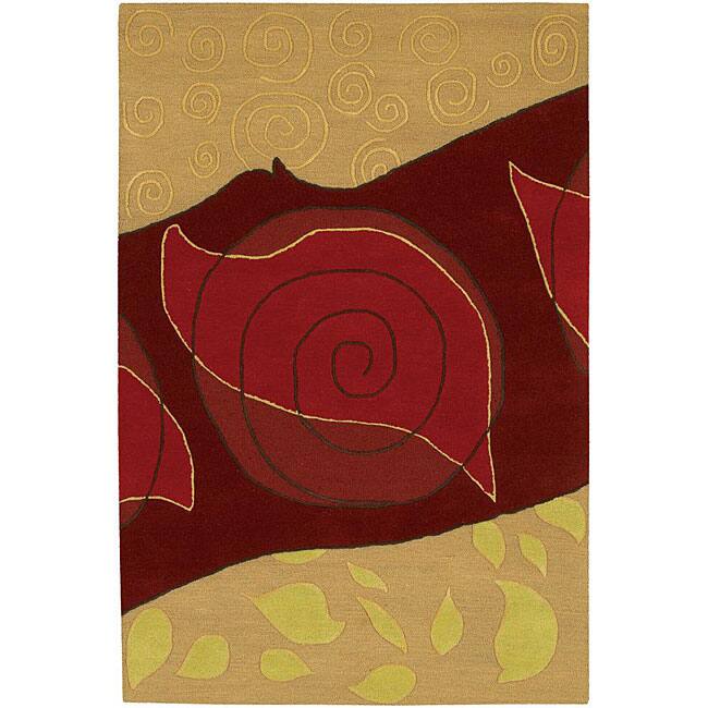 Hand-Tufted Mandara Beige Wool Rug with Leaf Design (5' x 7'6")