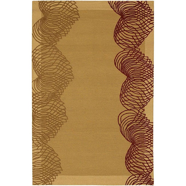 Hand tufted Gold/burgundy Mandara New Zealand Wool Rug (79 X 106)