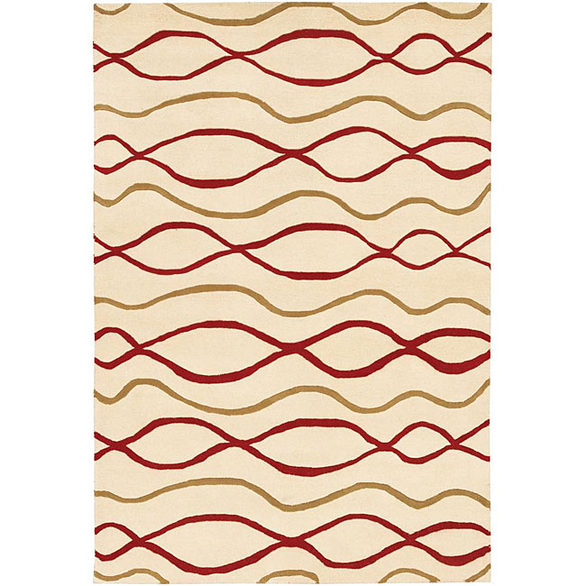 Contemporary Hand tufted Mandara Ivory Wool Rug (79 X 106)