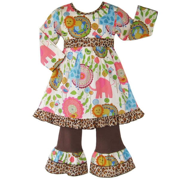 Ann Loren Boutique Girl's Jungle Dress and Pant Set Ann Loren Girls' Dresses