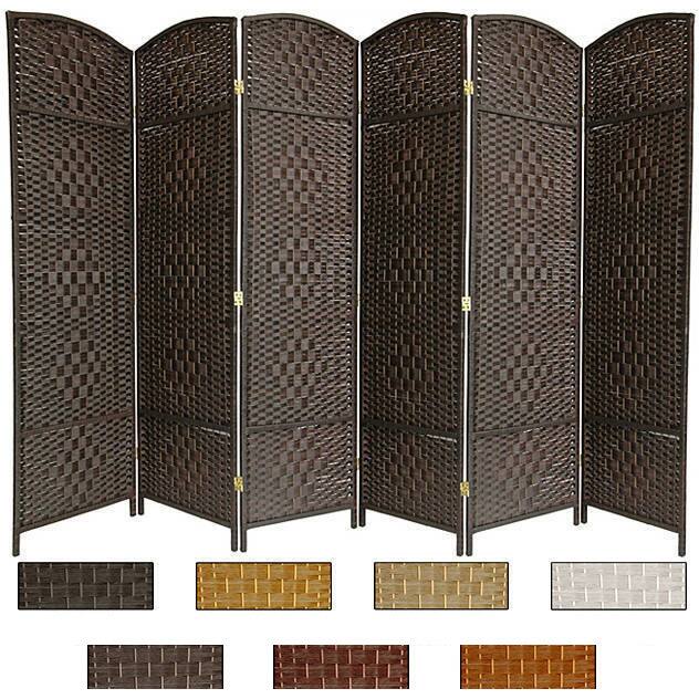 Handmade Wood and Fiber Diamond Weave 6-foot Room Divider