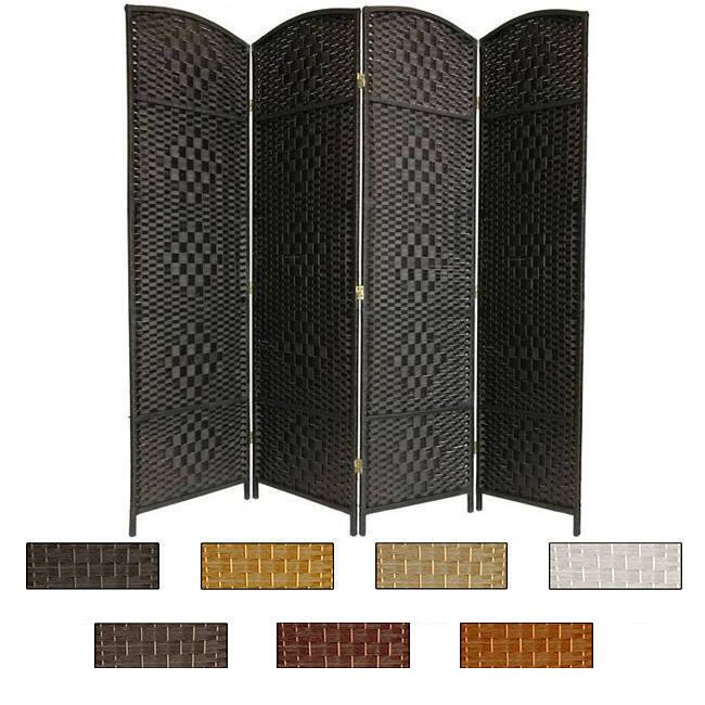 Handmade Wood and Fiber Diamond Weave 6-foot Room Divider - 4 Panel Black