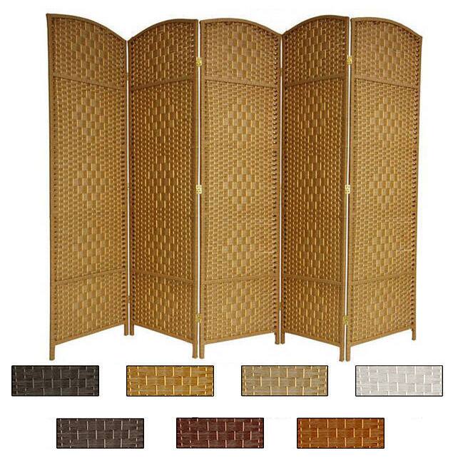 Handmade Wood and Fiber Diamond Weave 6-foot Room Divider