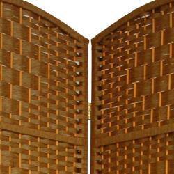 Handmade Wood and Fiber Diamond Weave 6-foot Room Divider
