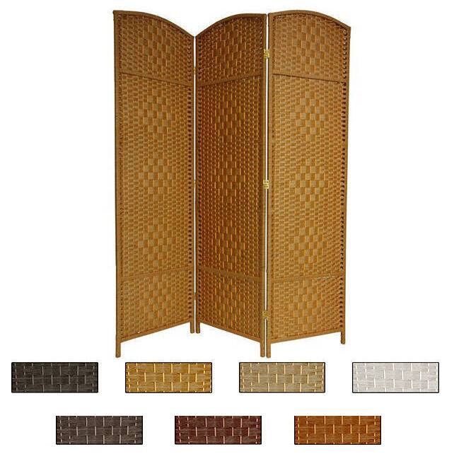 Handmade Wood and Fiber Diamond Weave 6-foot Room Divider