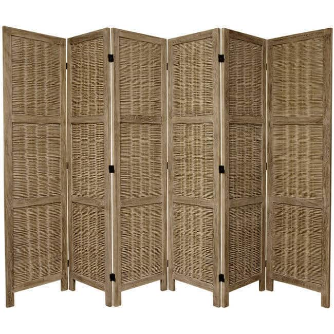 Handmade Woven Bamboo Matchstick 5.5-foot Room Divider (China) - 6 Panel - Burnt Gray