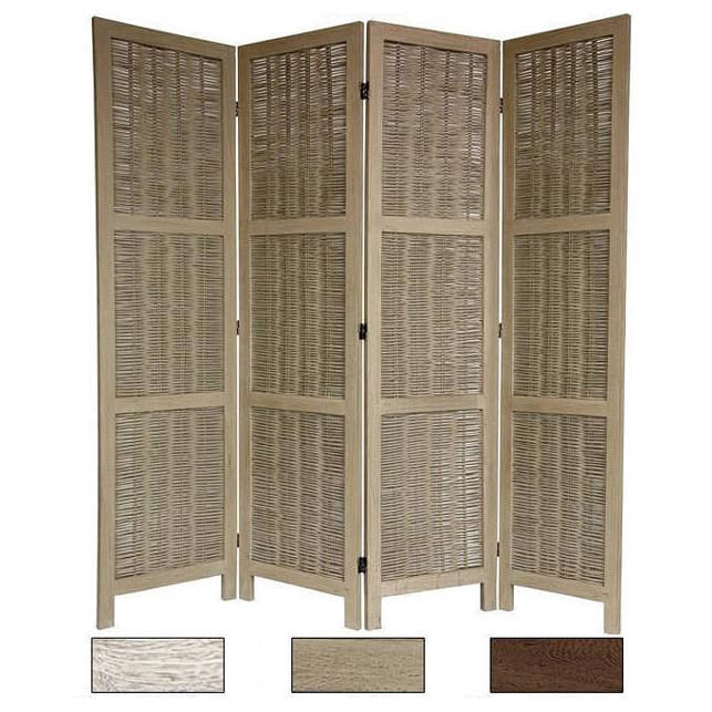 Handmade Woven Bamboo Matchstick 5.5-foot Room Divider (China) - 4 Panel - Burnt Gray