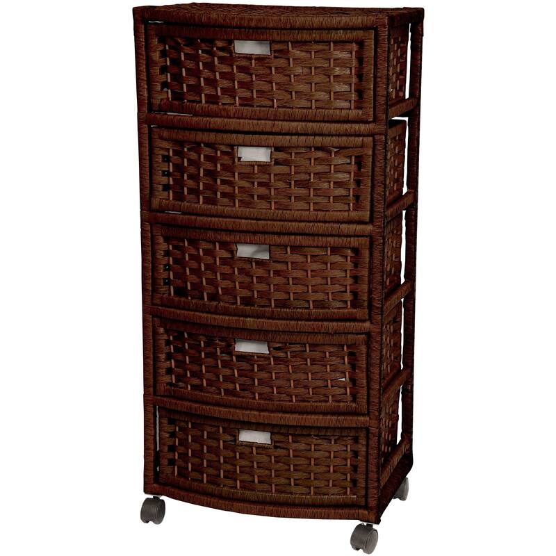 Handmade 37" Natural Fiber Chest of Drawers - Linen Tower/Floor Cabinet - Mocha