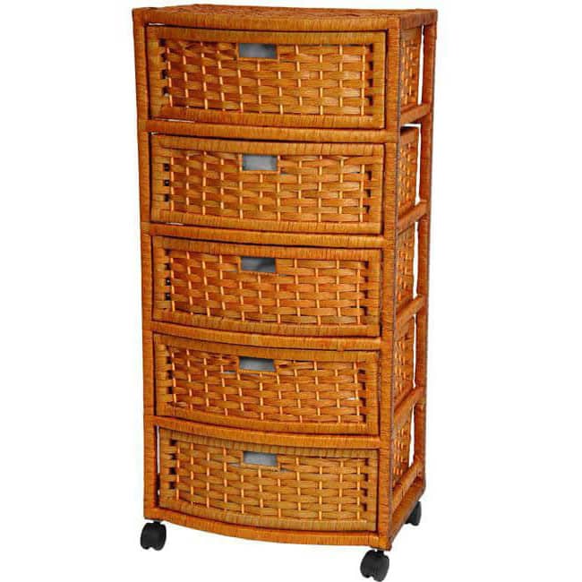 Handmade 37" Natural Fiber Chest of Drawers - Linen Tower/Floor Cabinet - Honey