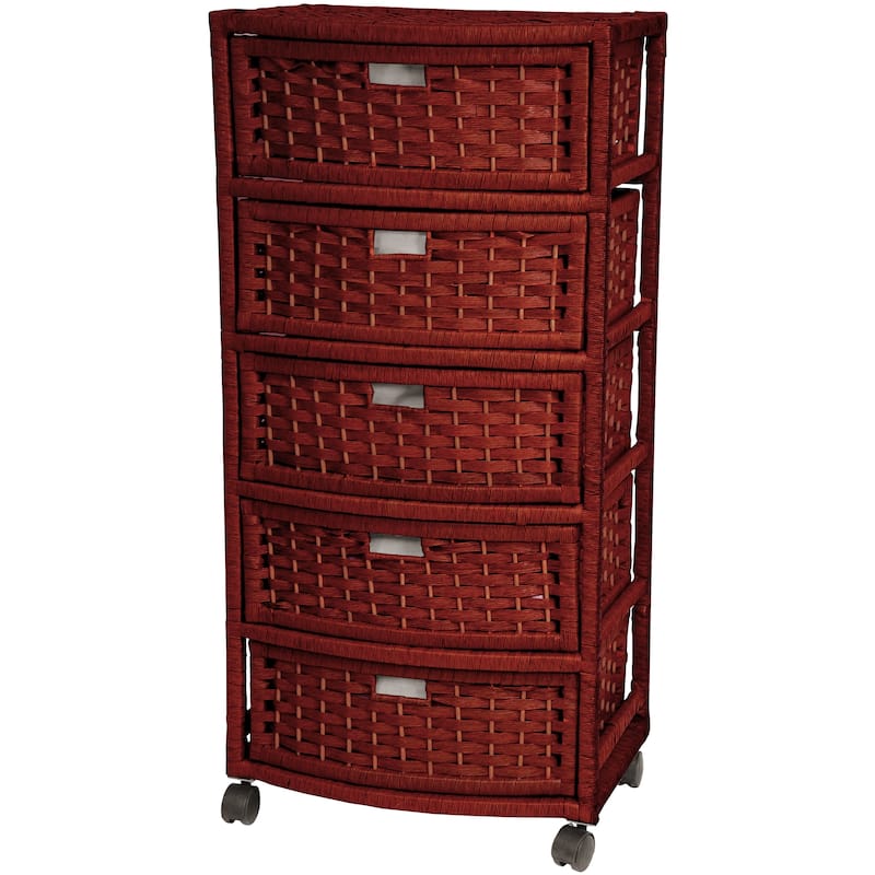 Handmade 37" Natural Fiber Chest of Drawers - Linen Tower/Floor Cabinet - Mahogany