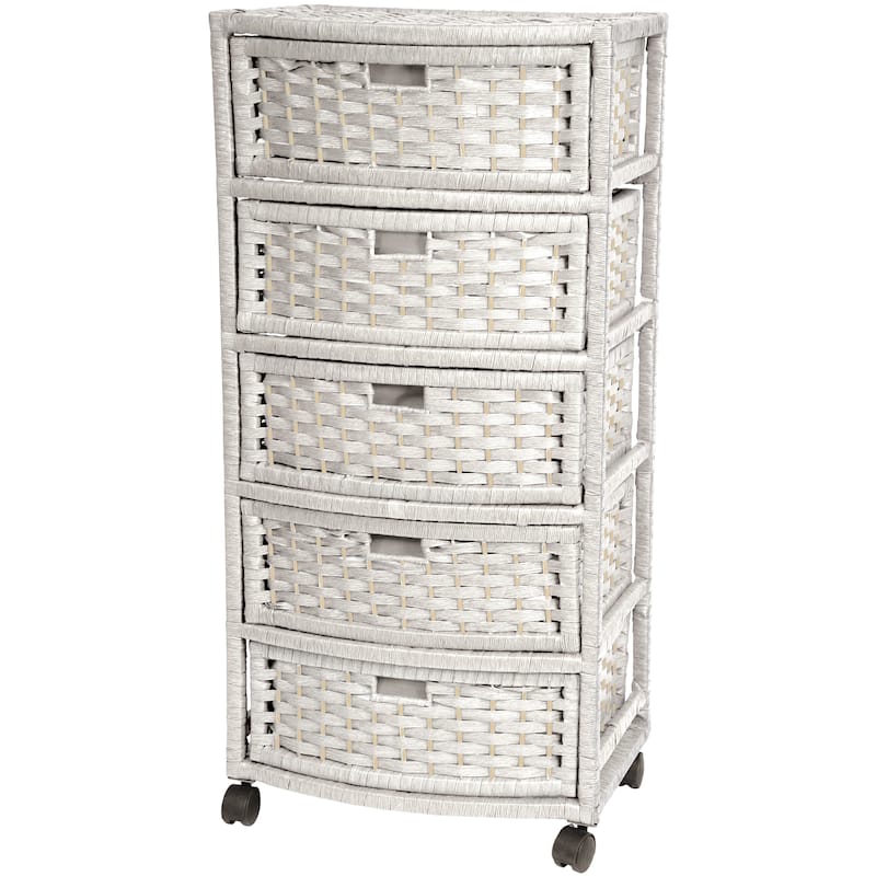 Handmade 37" Natural Fiber Chest of Drawers - Linen Tower/Floor Cabinet - White