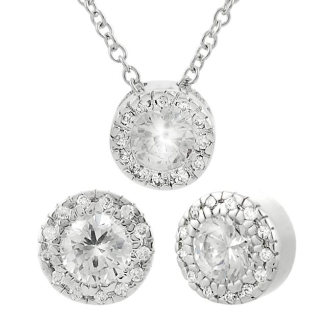 Journee Collection Sterling Silver Round CZ Necklace and Earring Set