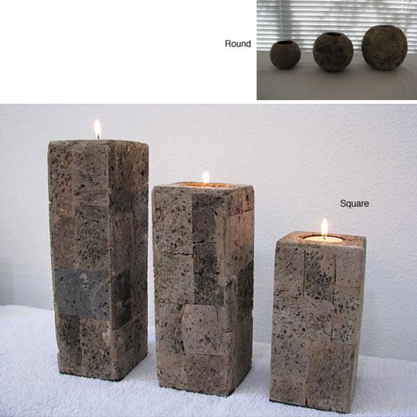 Shop Set of 3 Lava Stone Candle Holders (Indonesia) Free Shipping