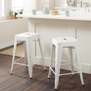 Tabouret 24 Inch White Metal Counter Stools Set Of 2 Tabouret 24 Inch White Metal Counter Stools Set Of 2