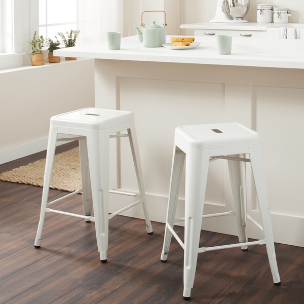 I Love Living 24-inch White Metal Counter Stools (Set of 2) - Overstock