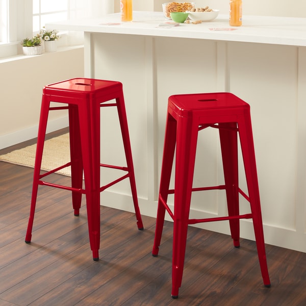 I Love Living 30 inch Red Metal Bar Stools Set of 2 As Is Item