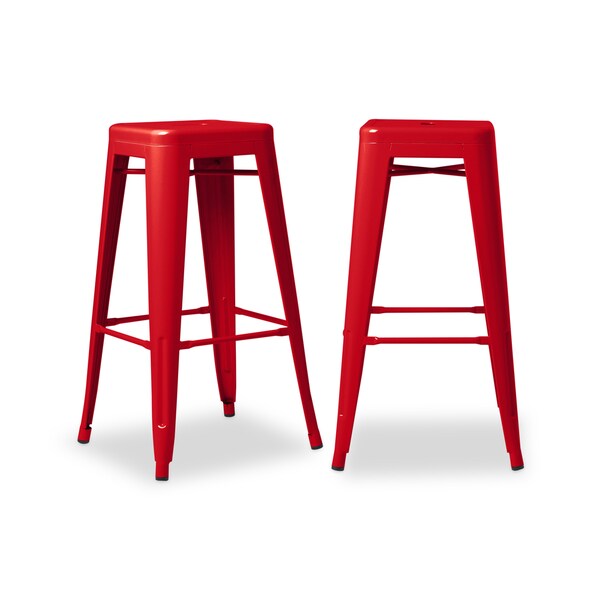 red metal barstools