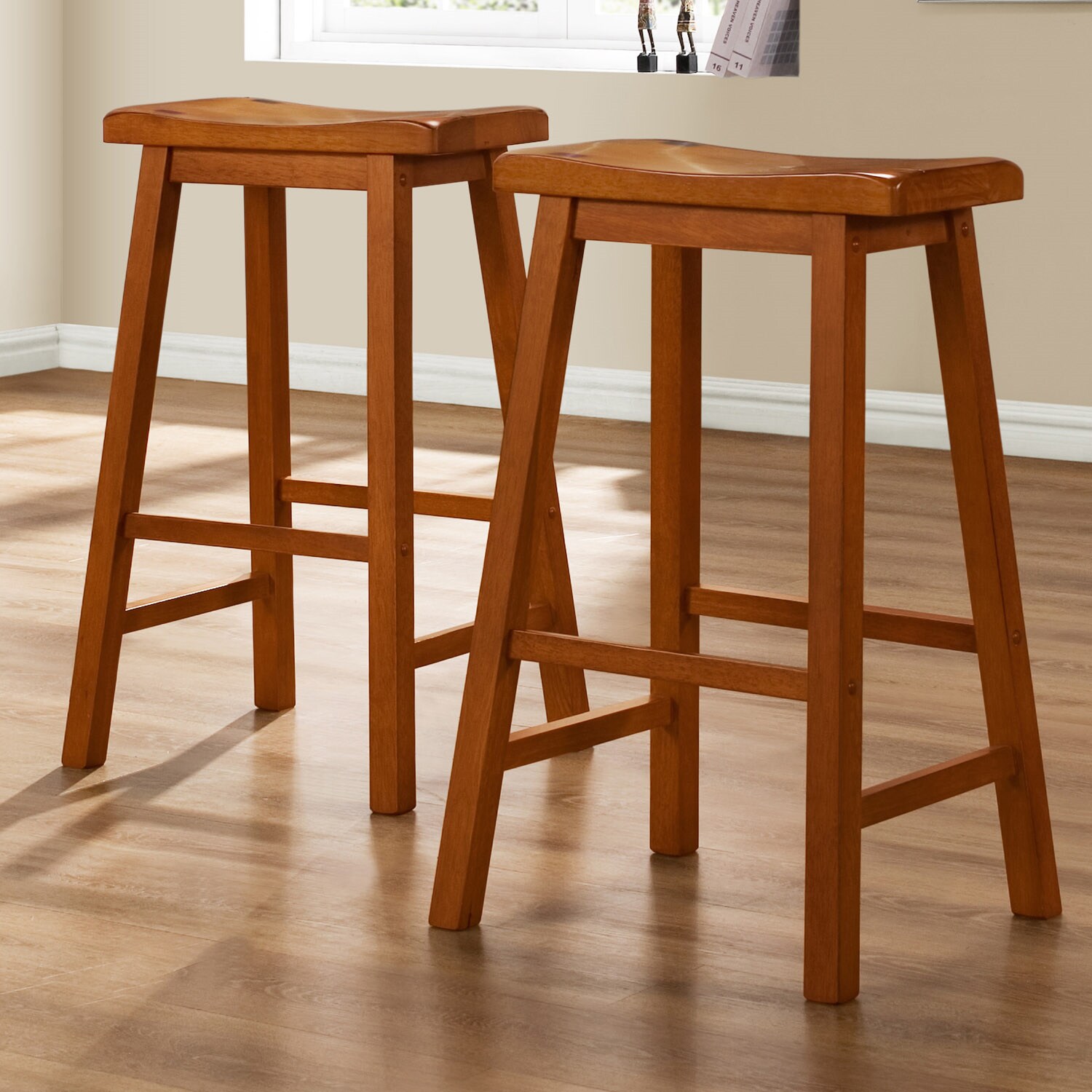 TRIBECCA HOME Salvador Saddle Back 29 inch Oak Stools Set of 2