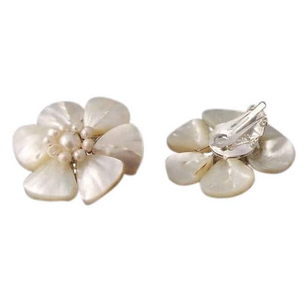 CLIPS on Earrings White /& Copper Earrings White Mother of Pearl Dangle drop Mother of pearl French design Handmade Nickel free Gift for her