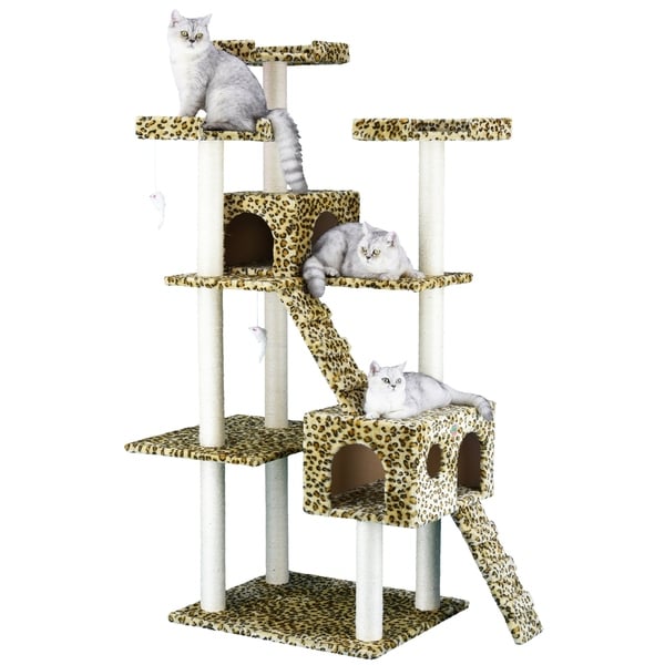 Shop Go Pet Club Wood/Faux-fur 72-inch Leopard Print Condo Cat Tree ...