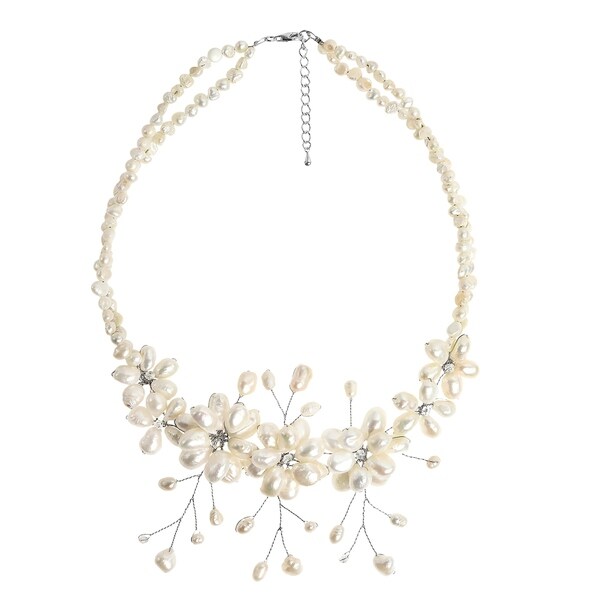 Handmade Gorgeous Sakura Pearl Flower .925 Silver Necklace (Thailand)