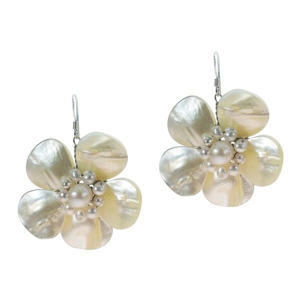 Handmade Sterling Silver Mother Of Pearl Flower And Earrings Handmade Sterling Silver Mother Of Pearl Flower And Earrings