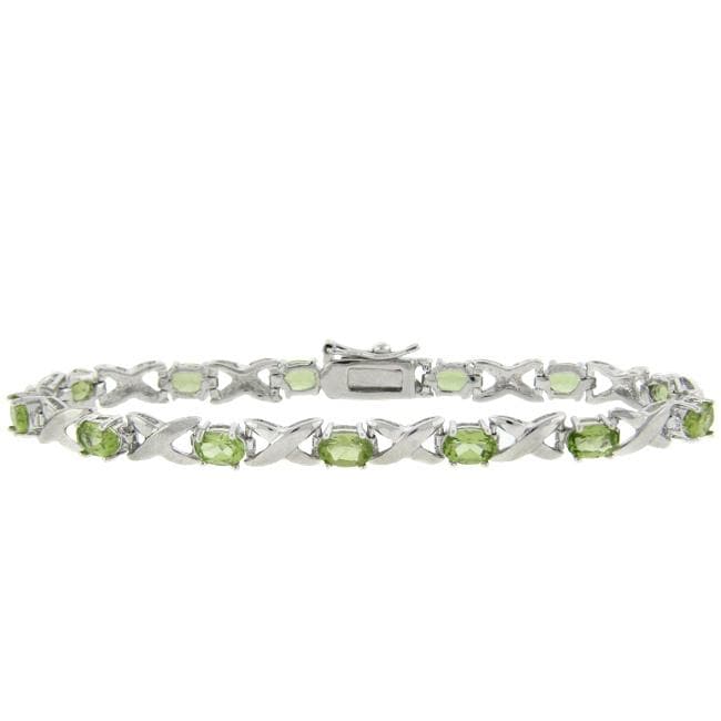 Dolce Giavonna Sterling Silver Peridot 'X and O' Bracelet Dolce Giavonna Gemstone Bracelets