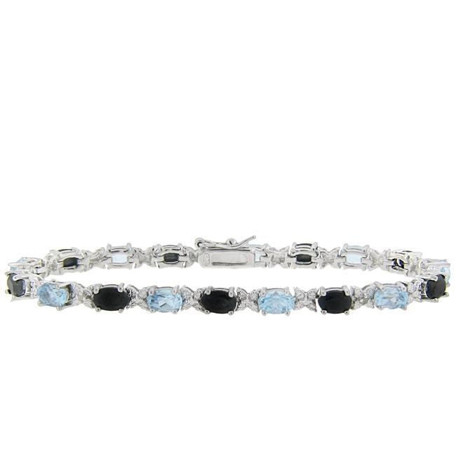 Sterling Silver Blue Topaz, Sapphire and Diamond Accent Bracelet