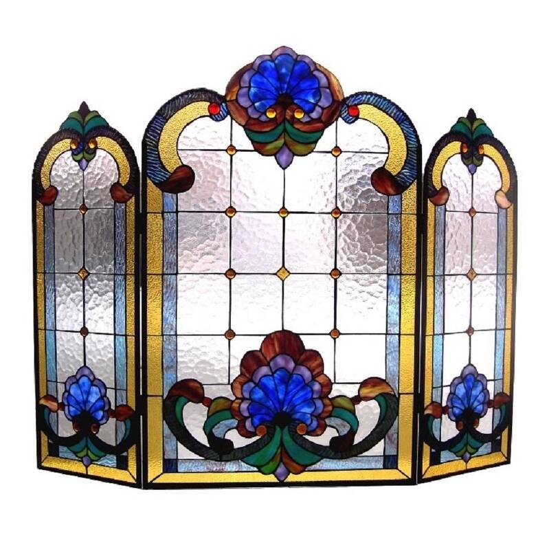 Victorian Stained Glass Fireplace Screen