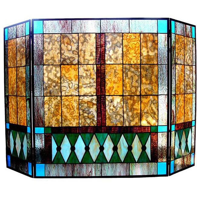 Mission Design Stained Glass Fireplace Screen