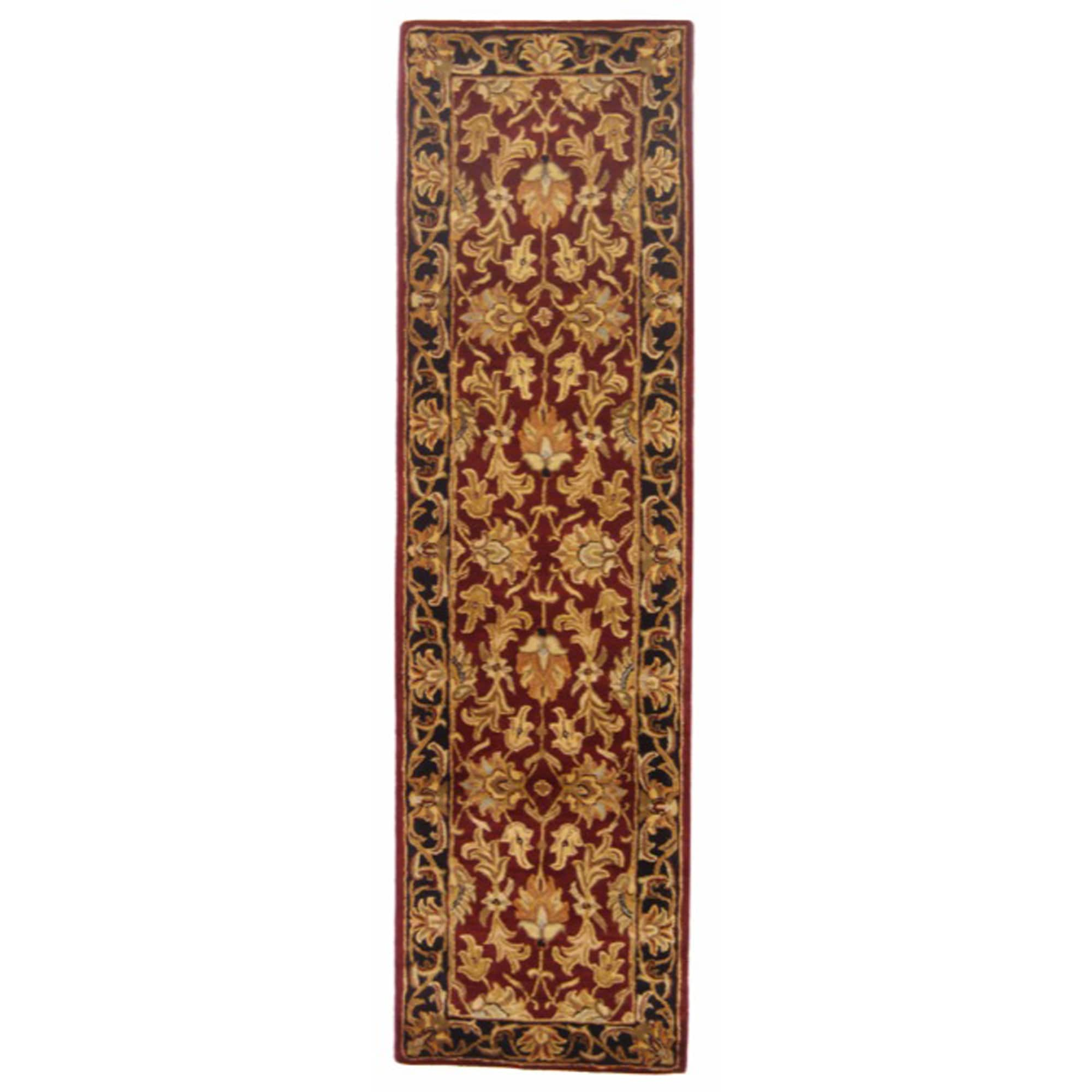 Handmade Heritage Kashan Burgundy/ Black Wool Runner (23 X 16)