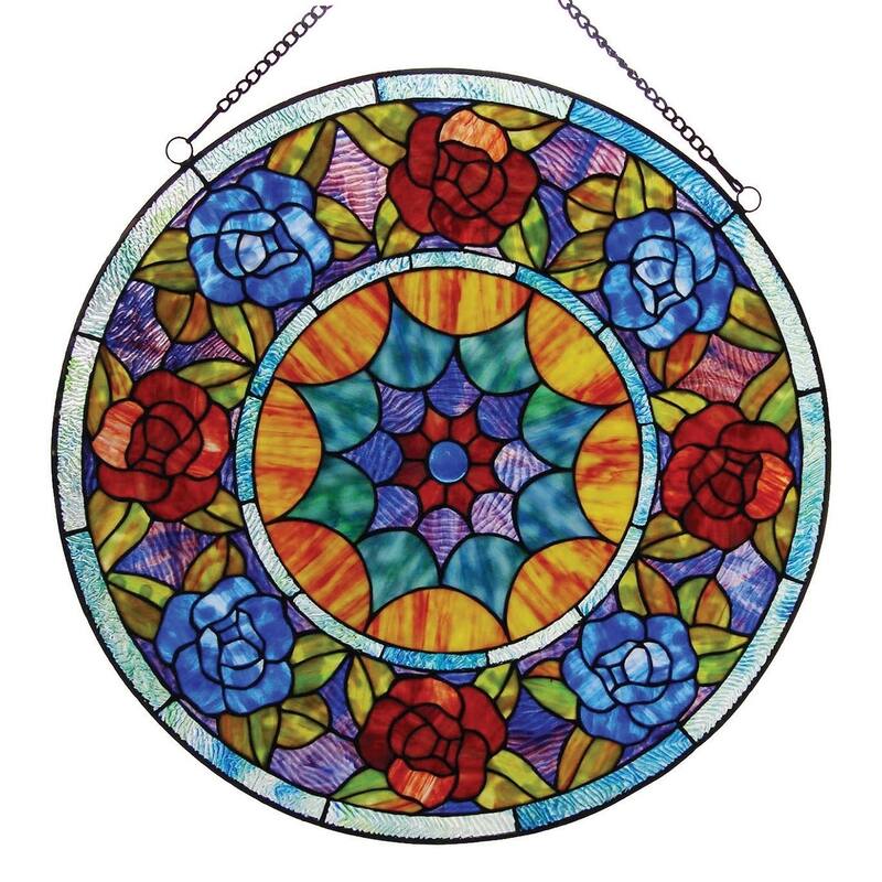 Chloe Tiffany-style Floral Hanging Glass Window Panel
