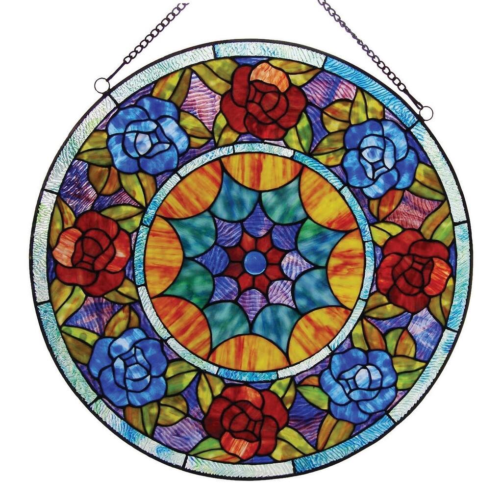 Chloe Tiffany-style Floral Hanging Glass Window Panel