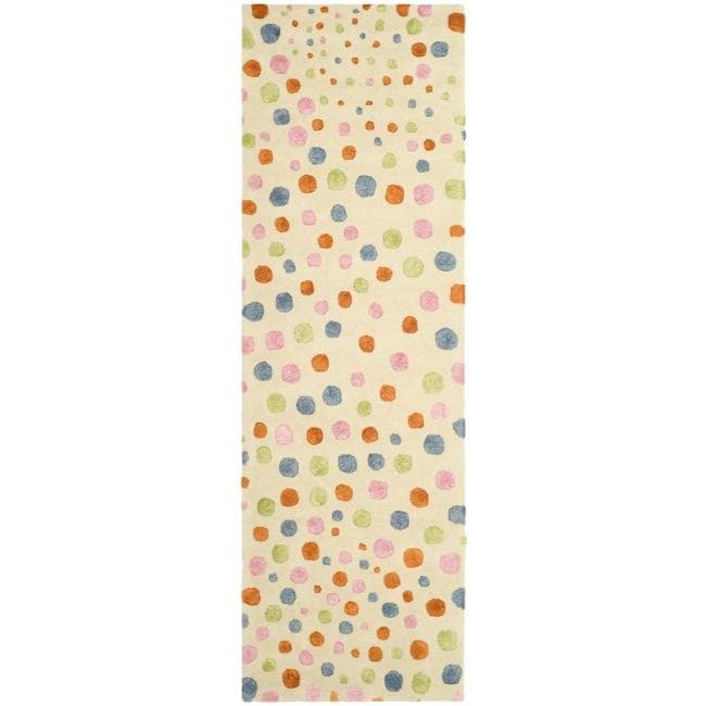 Handmade Soho Bubblegum Ivory/ Multi N. Z. Wool Runner (26 X 8)