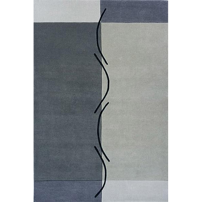 Hand loomed Grey Squiggles Wool Rug (8 X 10)