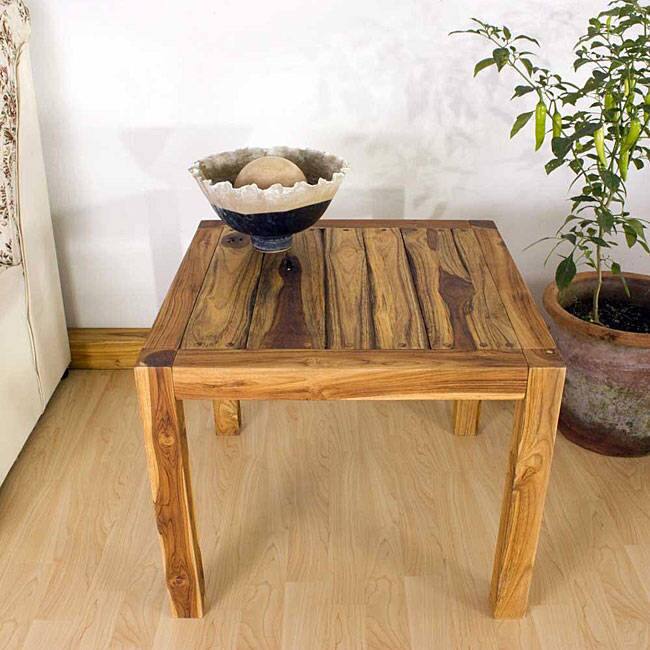 Handmade Farmed Teak Tung Oil Finished Inlay End Table (Thailand)