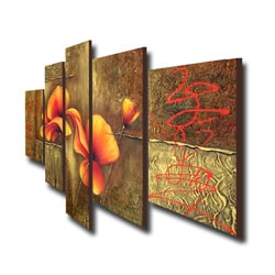 'Orange Flowers' Hand-painted Canvas Art Set - Overstock Shopping - Top ...