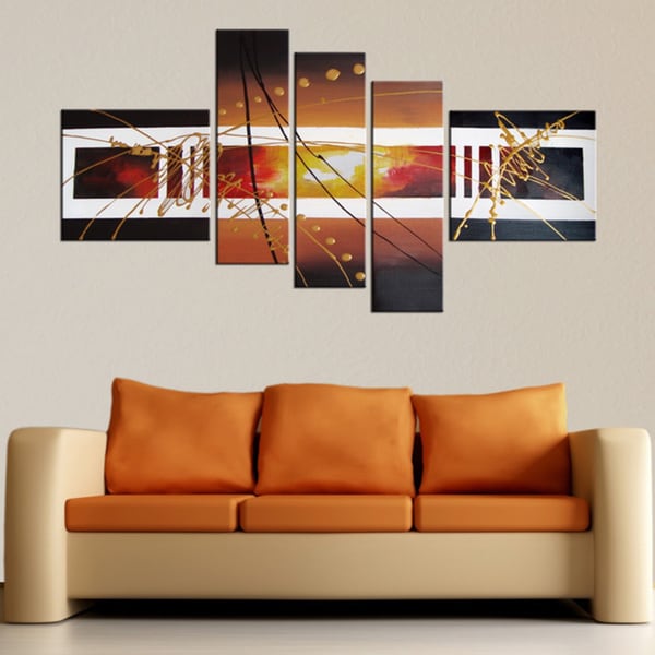 'Hand-painted Abstract 104' Gallery-wrapped Canvas Art Set - Overstock ...