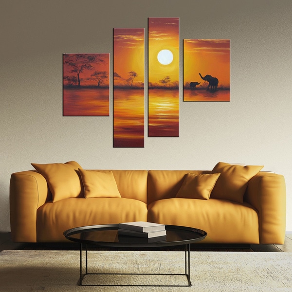 Hand Painted African Sunset Oil on Canvas Art Set