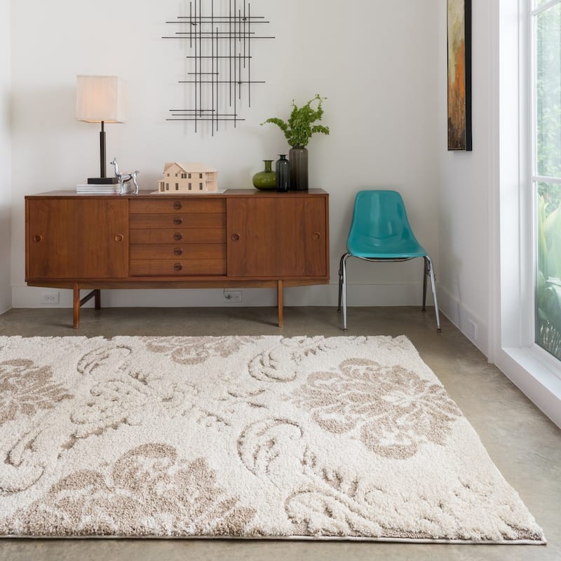 Alexander Home Julian Transitional Damask Shag Area Rug