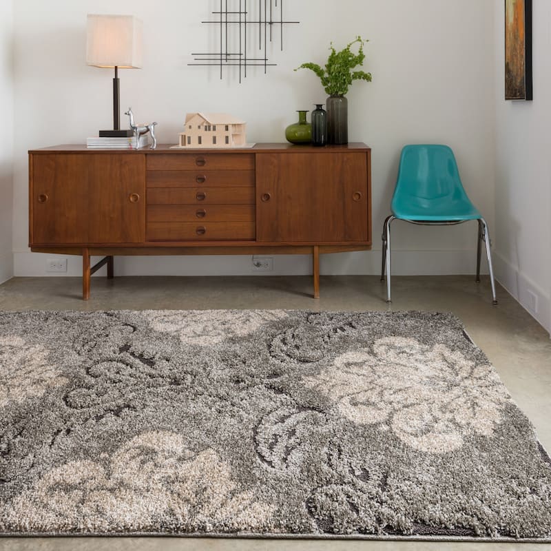 Alexander Home Julian Transitional Damask Shag Area Rug