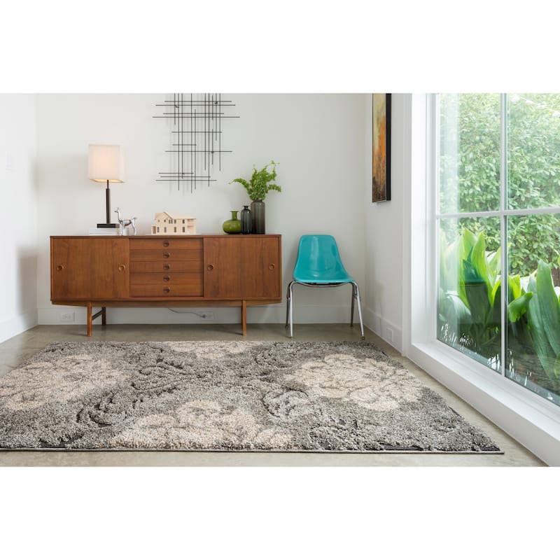 Alexander Home Julian Transitional Damask Shag Area Rug