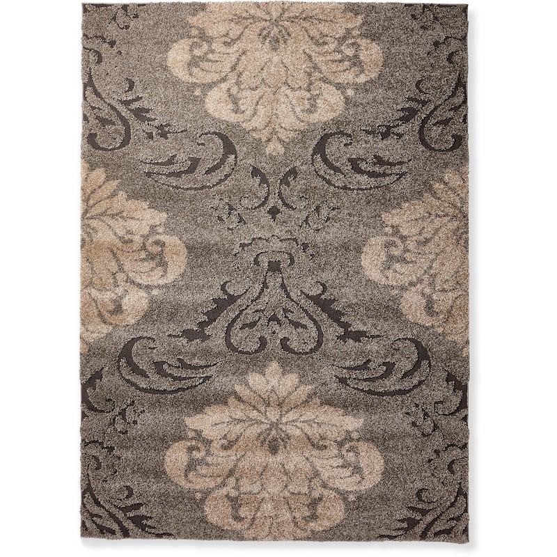 Alexander Home Julian Transitional Damask Shag Area Rug - 7'7" x 10'6" - Smoke/Beige - Rectangle