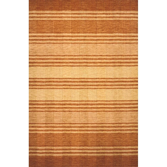 Hand loomed Paprika Rows Wool Rug (5 X 8)